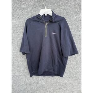 Nike Shirt Mens Medium Navy Hooded Half Zip Short Sleeve Running Athletic Top